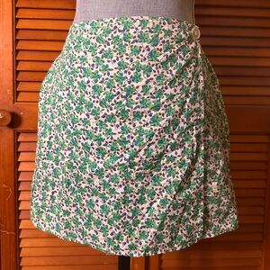 Copper Key Green and Blue Floral Clover Mini Wrap Skirt